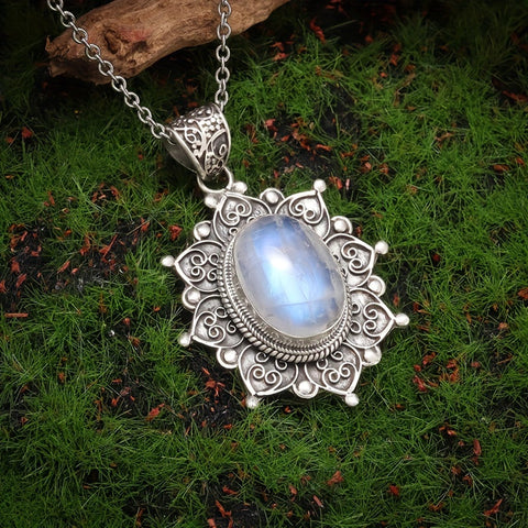 Bohemian Sunflower Moonstone Pendant Necklace
