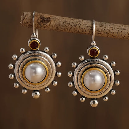 Bohemian Pearl Sunburst Drop Earrings