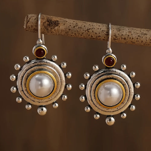 Bohemian Pearl Sunburst Drop Earrings