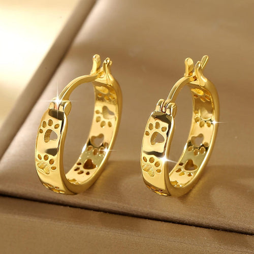 Dog Paw Charm Hoop Earrings