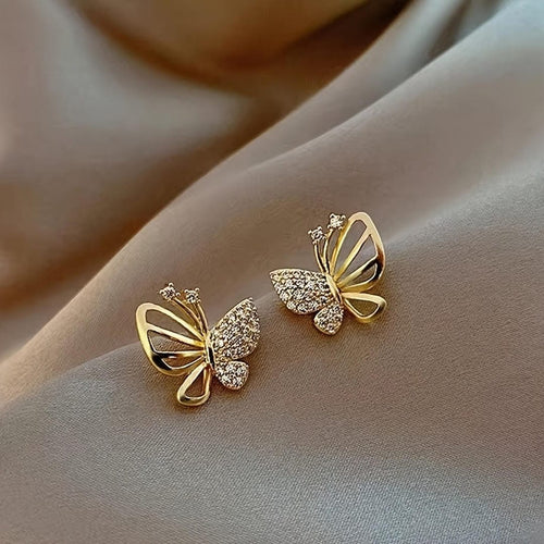 Butterfly Pav� Gold Stud Earrings