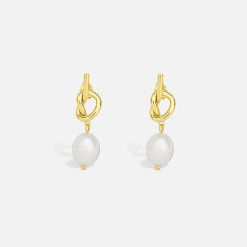 Elegant Pearl Knot Gold Earrings