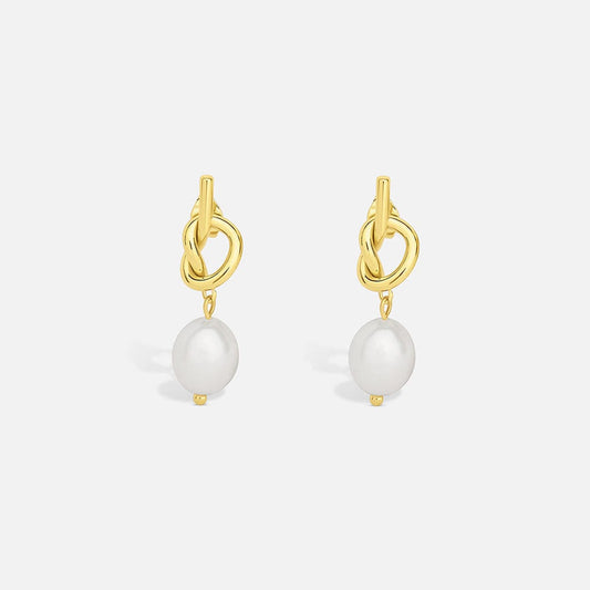 Elegant Pearl Knot Gold Earrings