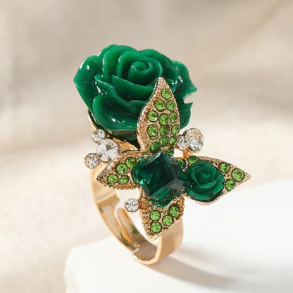 Emerald Rose Floral Ring