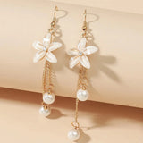 Floral Crystal Tassel Drop Earrings
