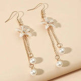 Floral Crystal Tassel Drop Earrings