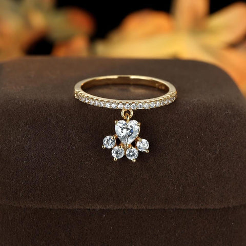 Dog Paw Charm Pav� Ring