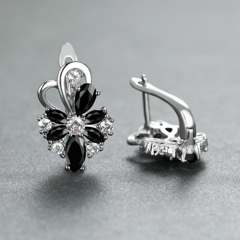Waterdrop Cut Stone Petal Flower Earrings