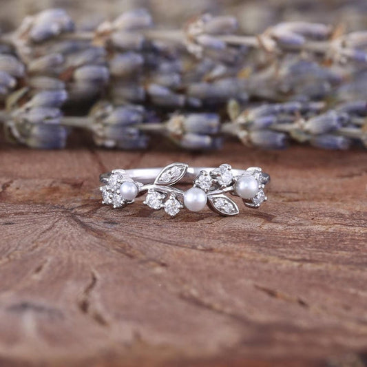 Fresh Water Pearl Blossom Vine Band Ring