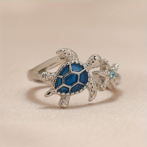 Blue Sea Turtle Starfish Ring