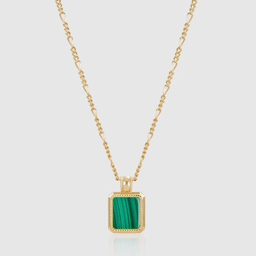 Malachite Pendant with Beaded Gold Chain