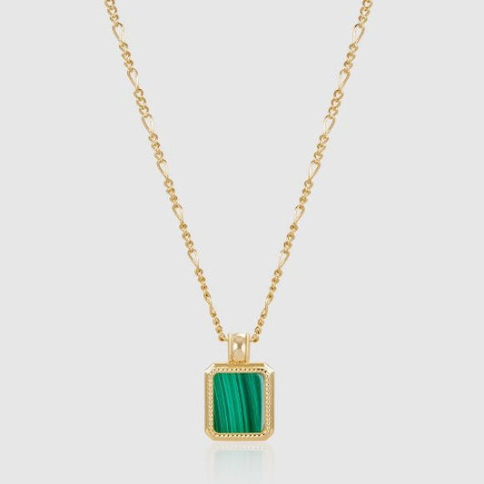 Malachite Pendant with Beaded Gold Chain