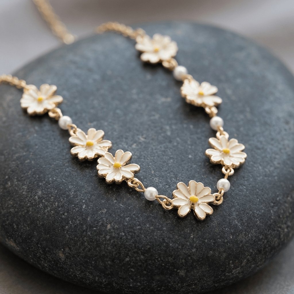 Golden Floral Daisy Necklace