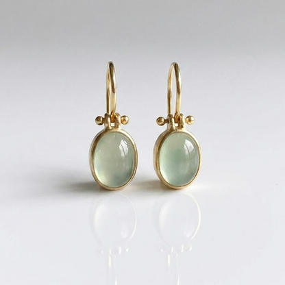 Green Drop Gold Earrings