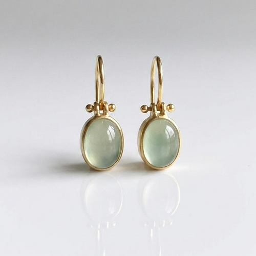 Green Drop Gold Earrings