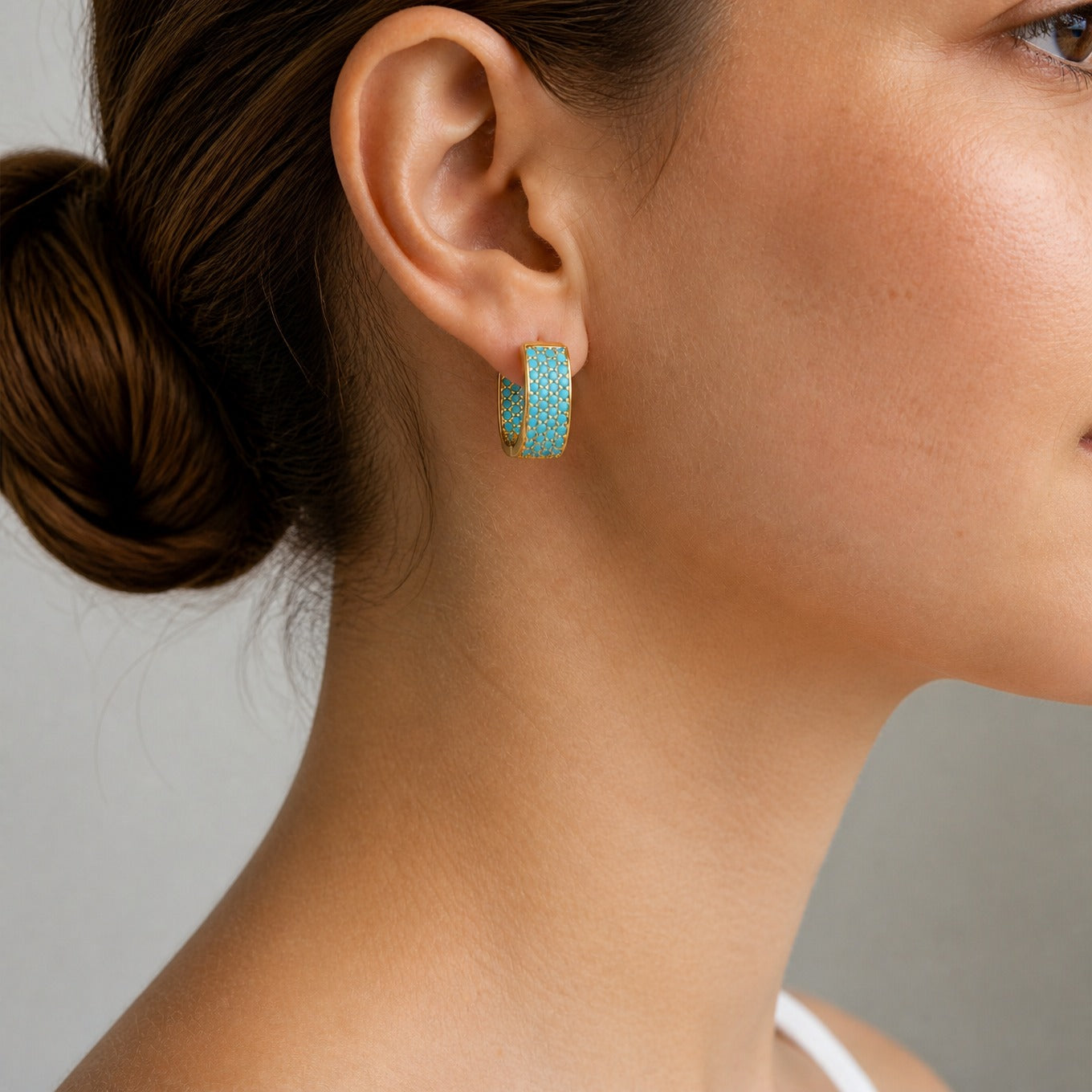 Turquoise Pav� Gold Huggie Earrings