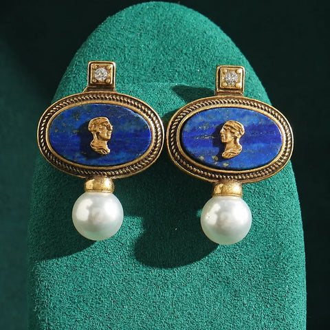 Antique Carving Portraits Pearl Earrings