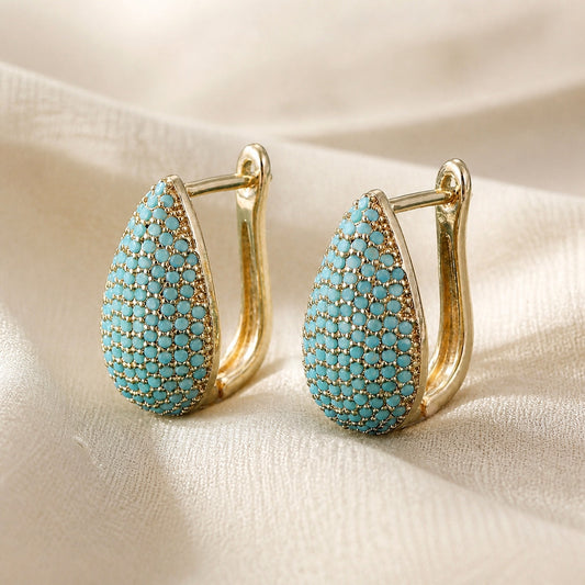 Turquoise Pav� Teardrop Hoop Earrings