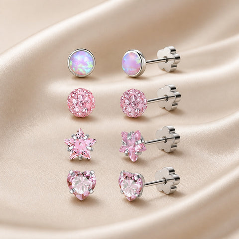 Four Pair Opal and Glitter Stud Set