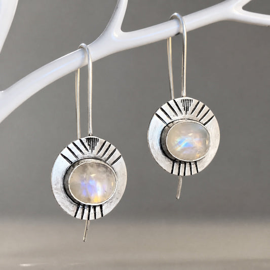 Rustic Tribal Silver Moonstone Drops