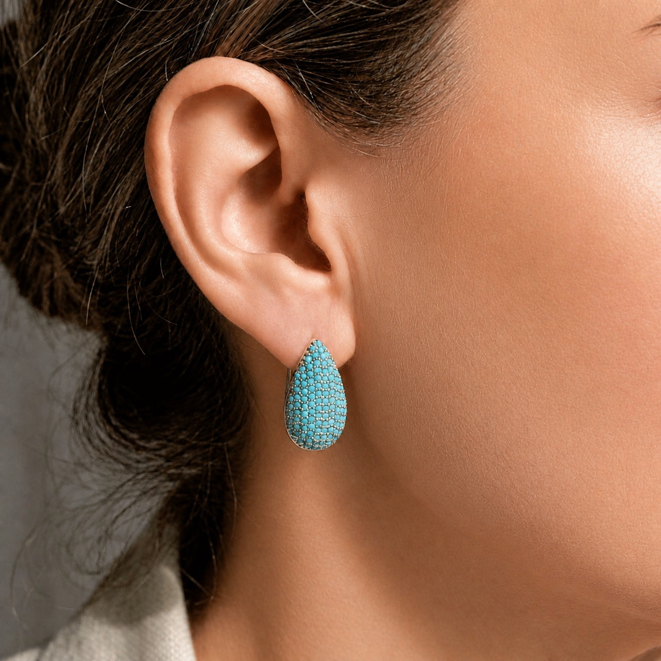 Turquoise Pav� Teardrop Hoop Earrings