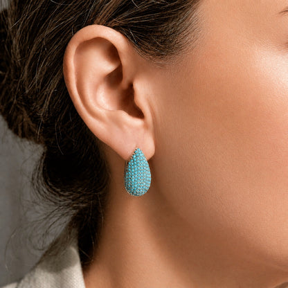 Turquoise Pav� Teardrop Hoop Earrings