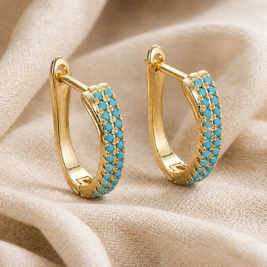Turquoise Pav� Classic Gold Huggies