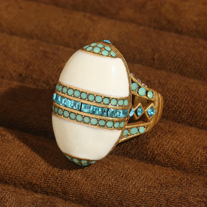 White Enamel Opal Ring