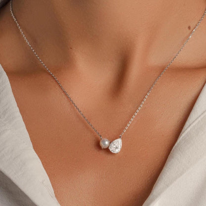Pearl Teardrop Duo Charm Necklace