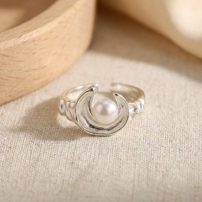 Silver Orbit Pearl Adjustable Ring