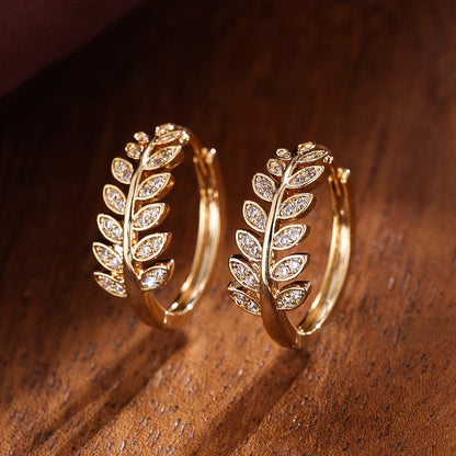 Inlaid Zirconia Leaf Fashion Earrings