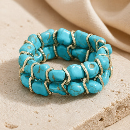Turquoise Stone Woven Gold Bracelet