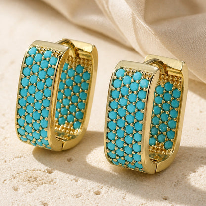 Turquoise Pav� Gold Huggie Earrings