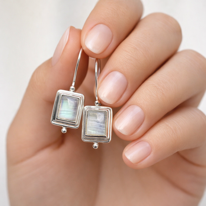 Chic Square Moonstone Earrings