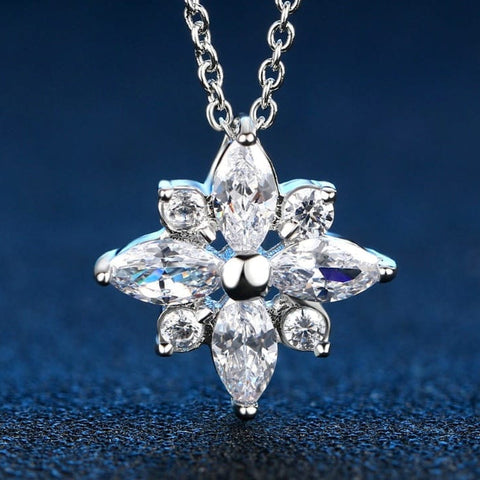 Zirconia Flower Drop Necklace
