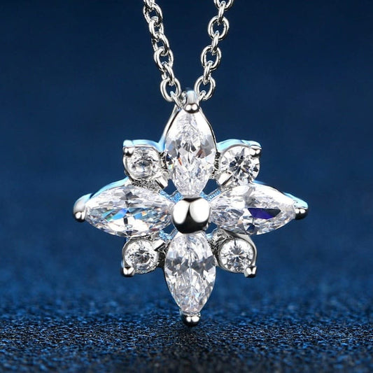 Zirconia Flower Drop Necklace