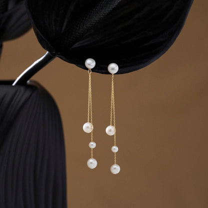 Pearl Chain Trio Drop Earrings