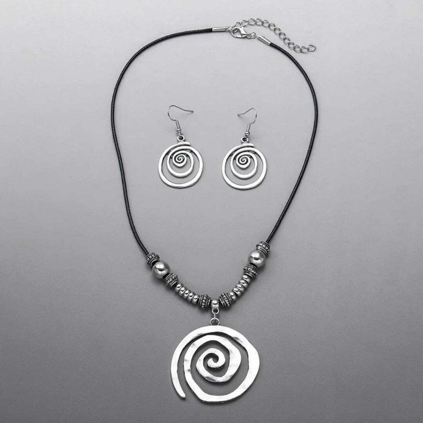 Silver Spiral Design Necklace and Earring Set