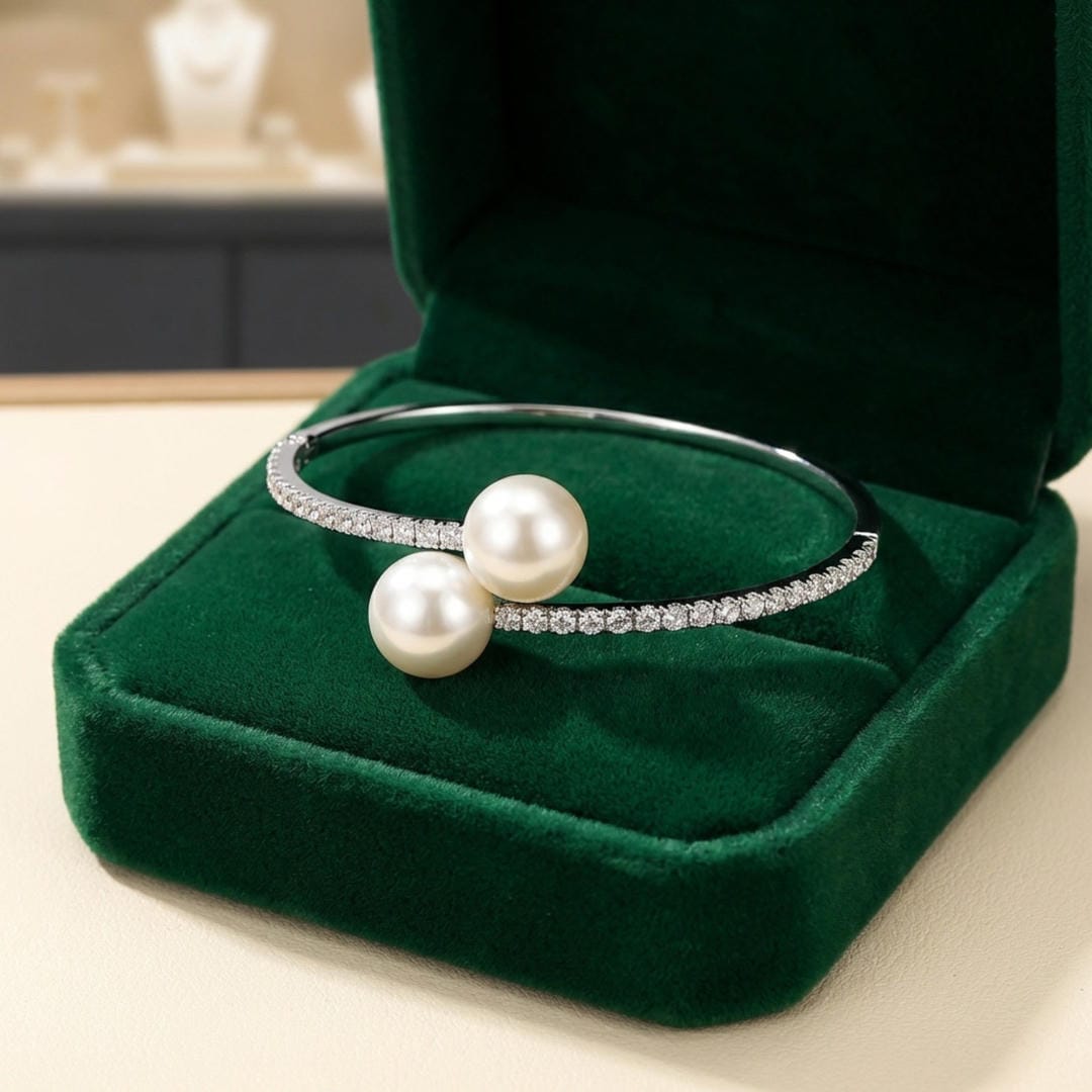 Duo Pearl Pav� Cuff Bracelet