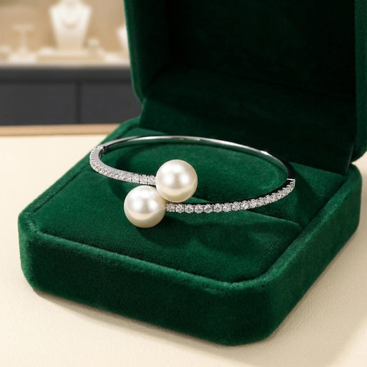 Duo Pearl Pav� Cuff Bracelet