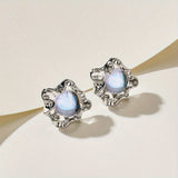 Wavy Silver Star Moonstone Earrings