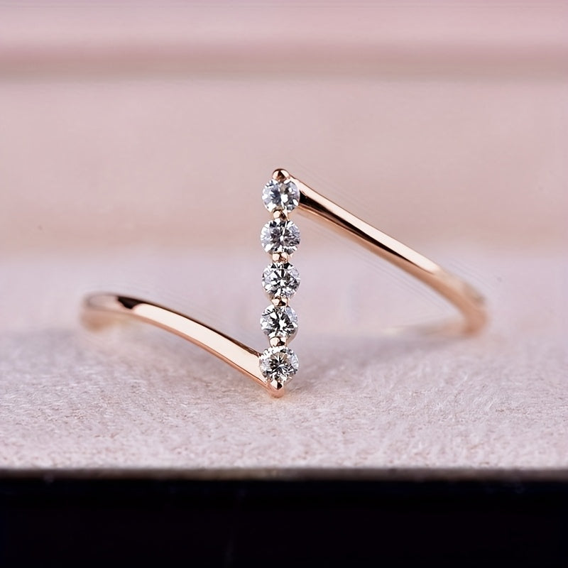 White Gold Dainty Z-Shaped Zirconia Ring