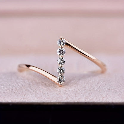 White Gold Dainty Z-Shaped Zirconia Ring