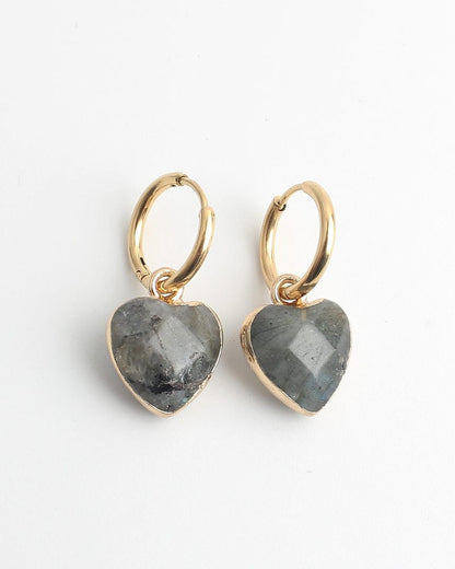 Heart Stone Hoop Earrings
