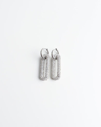 Pave Rectangle Link Hoop Earrings