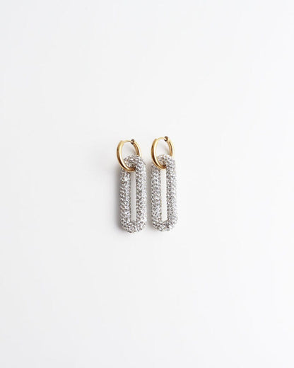 Pave Rectangle Link Hoop Earrings