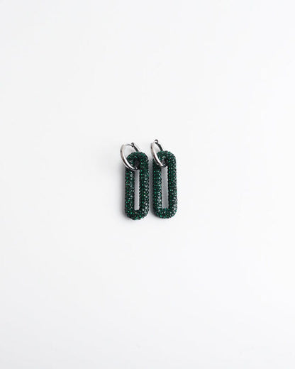 Pave Rectangle Link Hoop Earrings