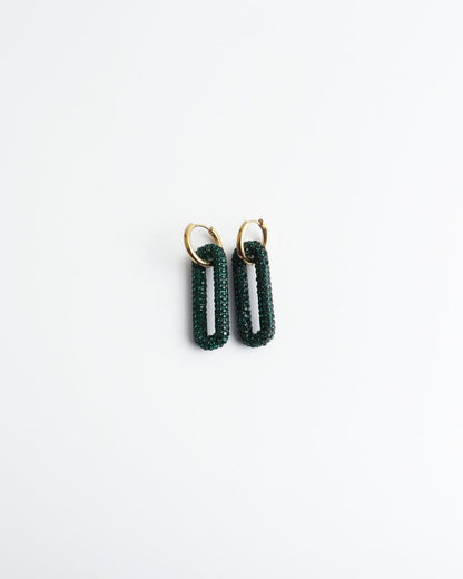 Pave Rectangle Link Hoop Earrings