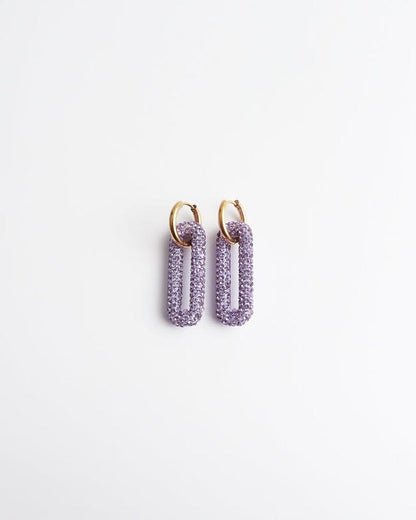 Pave Rectangle Link Hoop Earrings