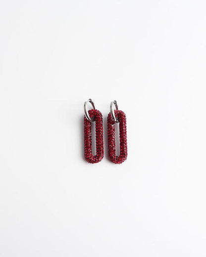 Pave Rectangle Link Hoop Earrings